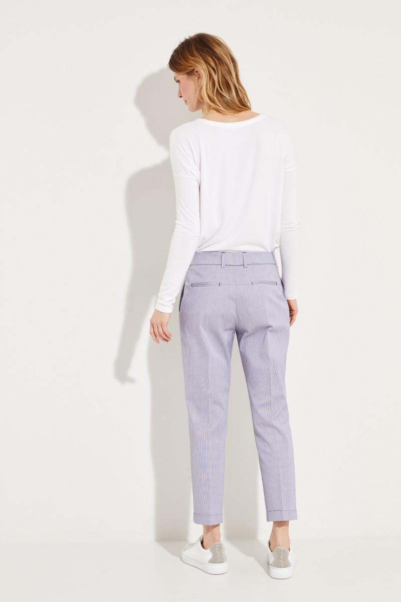 Gestreifte Baumwoll-Hose 'Violette' Blau/Weiß