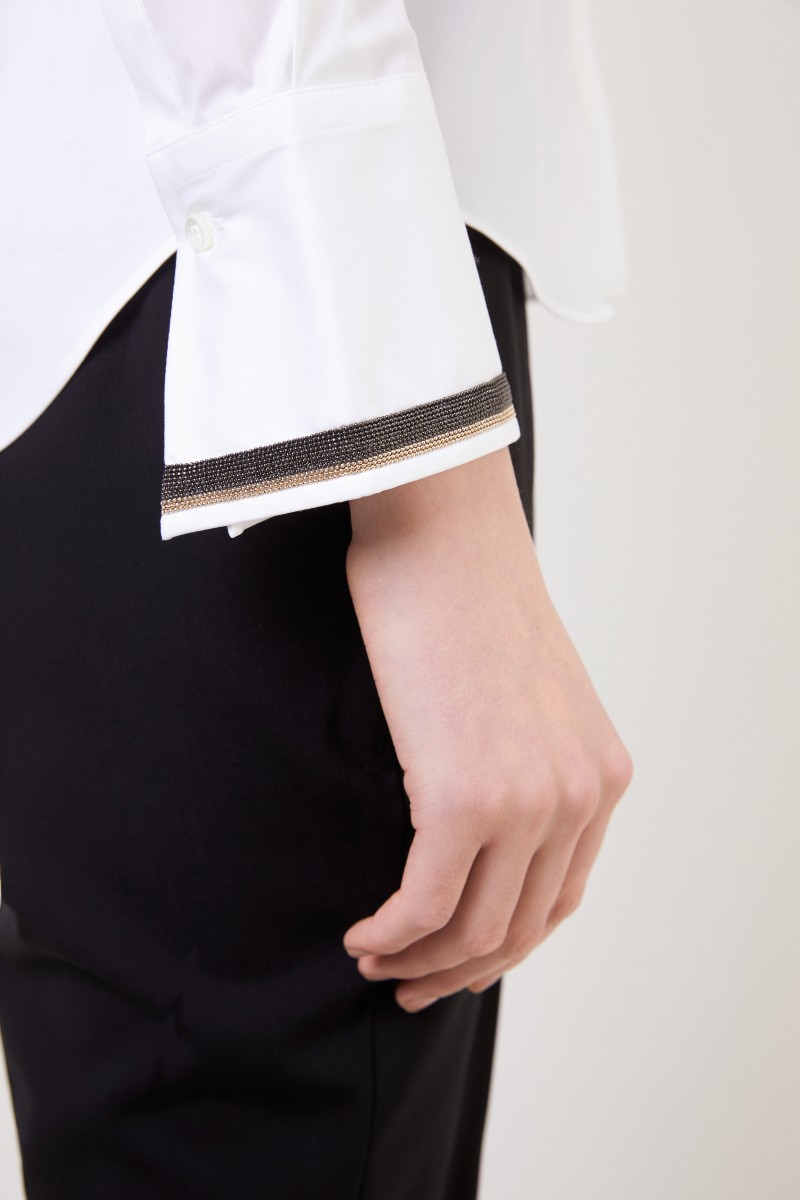 Baumwoll-Bluse mit Perlenverzierung Weiß