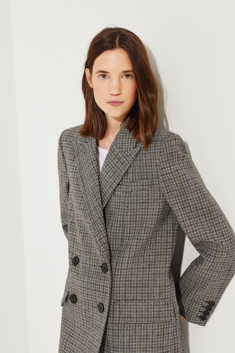 Karierter Woll-Blazer Schwarz/Grau