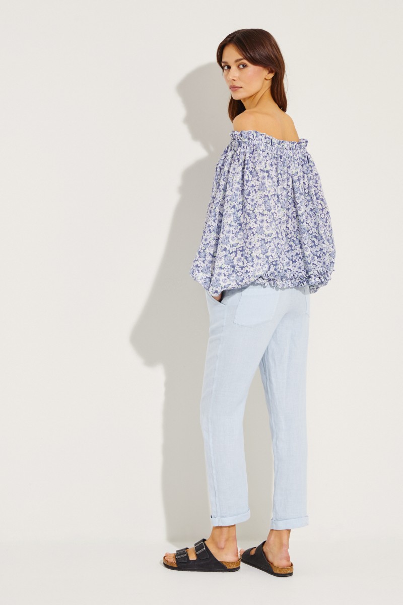 Seiden-Top mit floralem Print Blau/Multi
