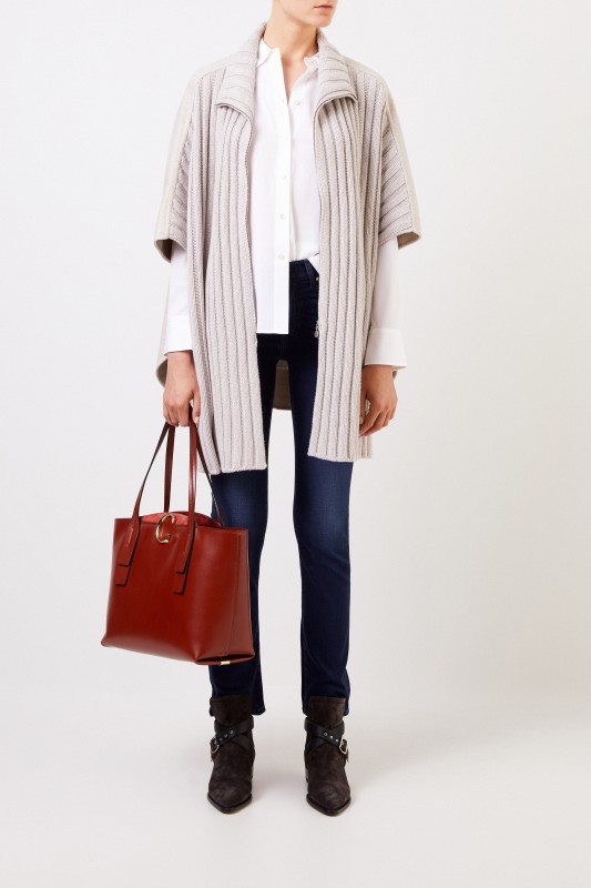 Fabiana Filippi Woll-Cashmere-Jacke mit Strickeinsatz Hellgrau