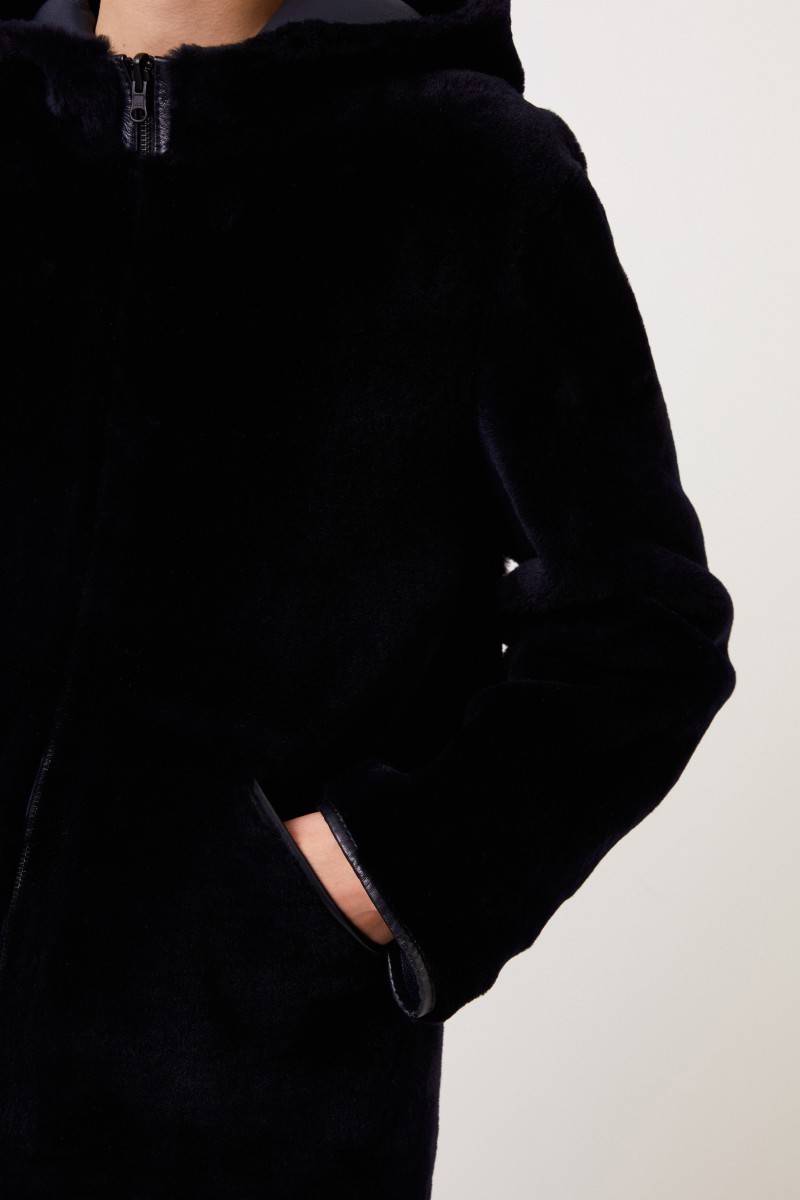 UNGER Wende-Lammfelljacke mit Kapuze Navy