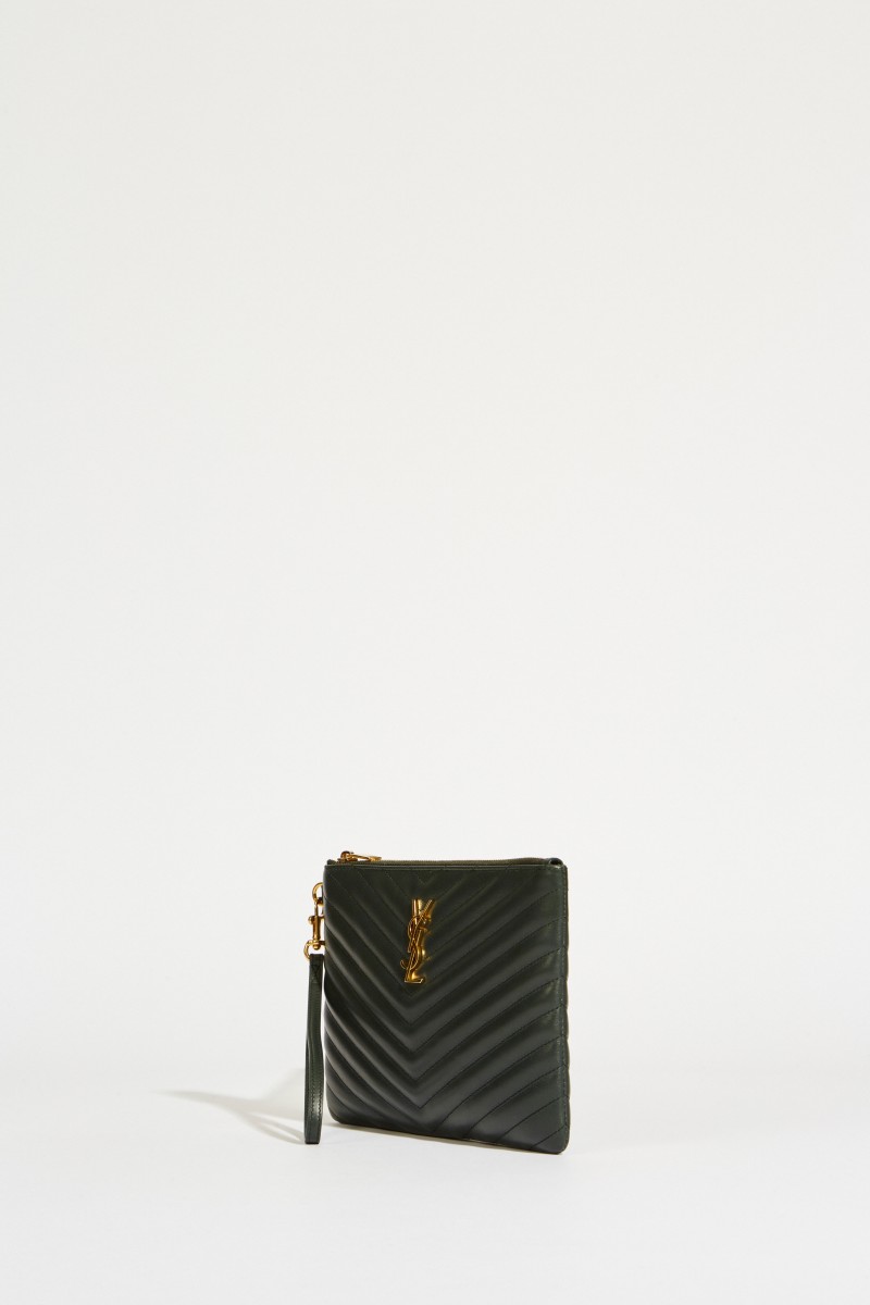 Leder-Clutch Monogram Dunkelgrün