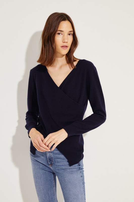 V-Neck Cashmere-Pullover Marineblau