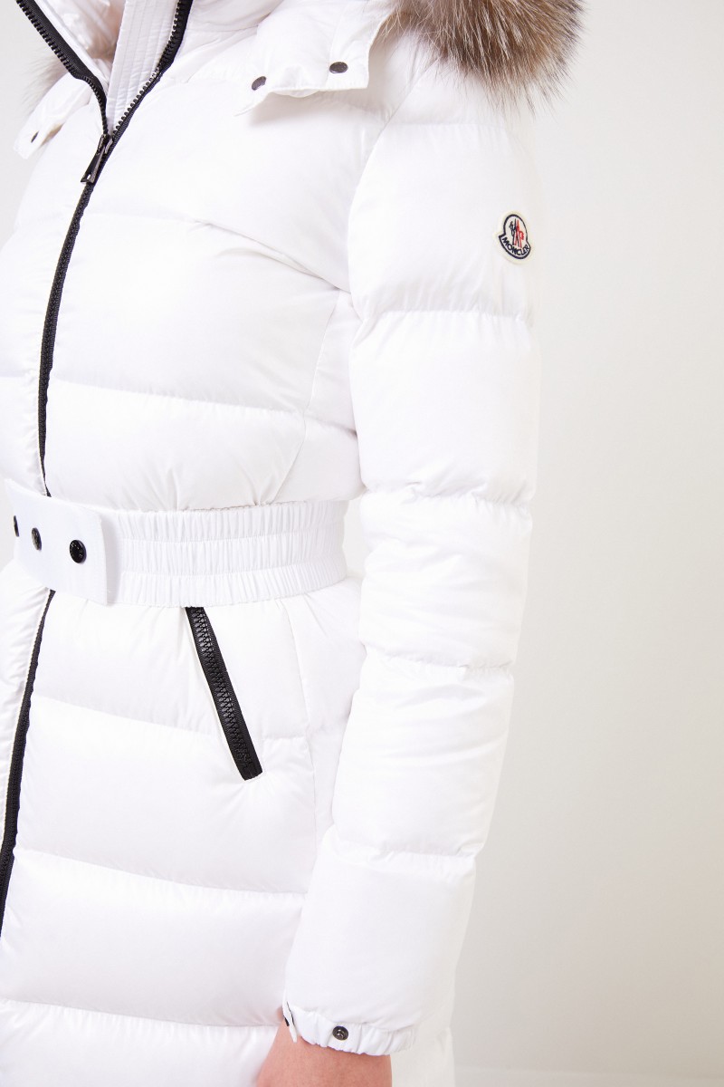 Moncler Langer Daunenmantel 'Hudson' mit Fellkragen Weiß