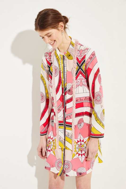 Seiden-Kleid 'Fringe Bow' mit Print Rosé/Multi