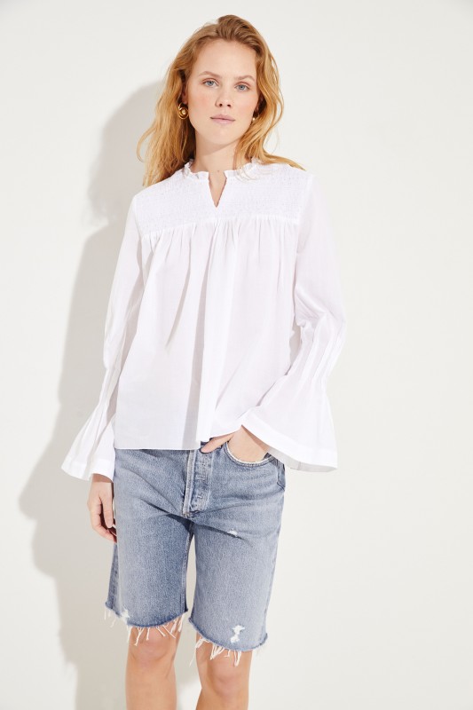 Baumwoll-Bluse mit Glockenärmeln Weiß