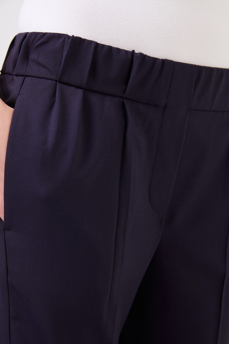 Woll-Bundfaltenhose Marineblau