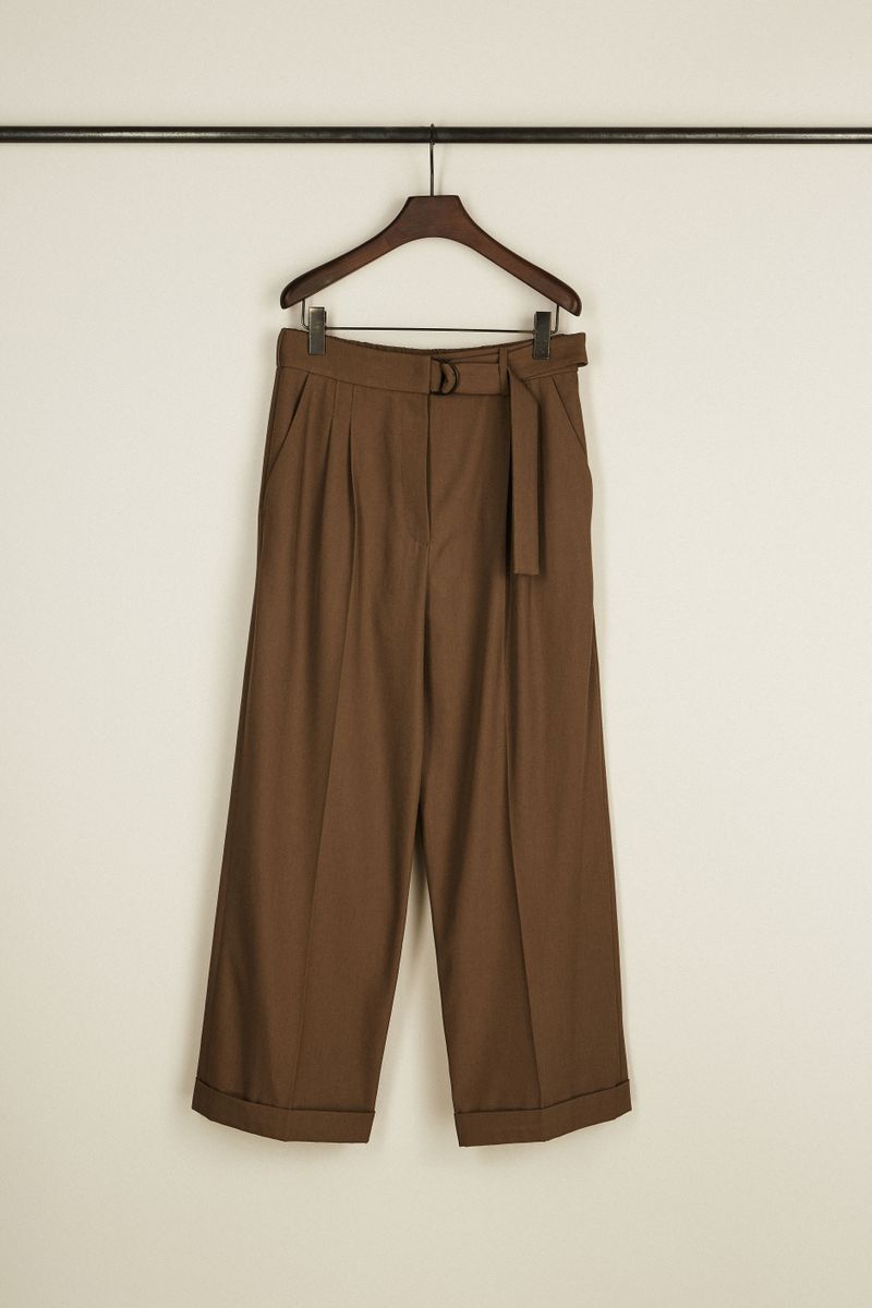 Woll-Hose mit weitem Bein Camel