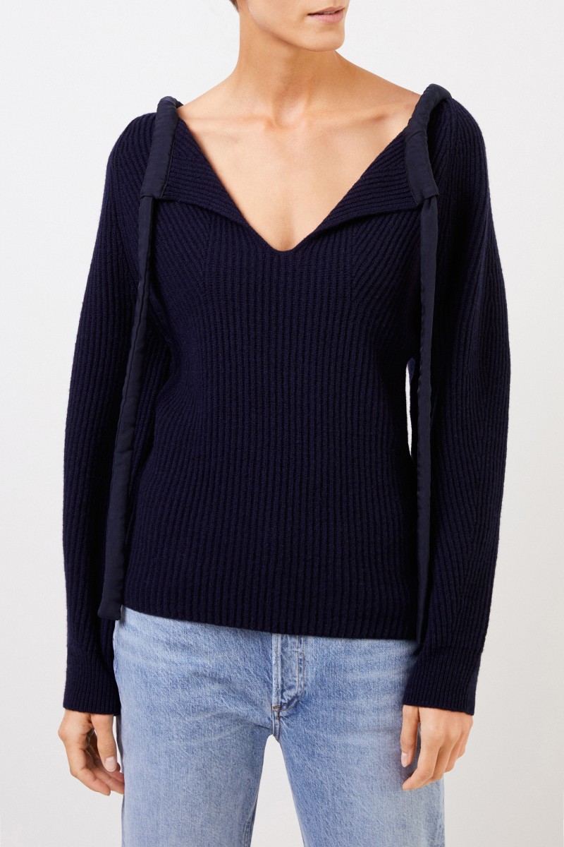 Stella McCartney Cashmere-Pullver mit Bindedetail Marineblau