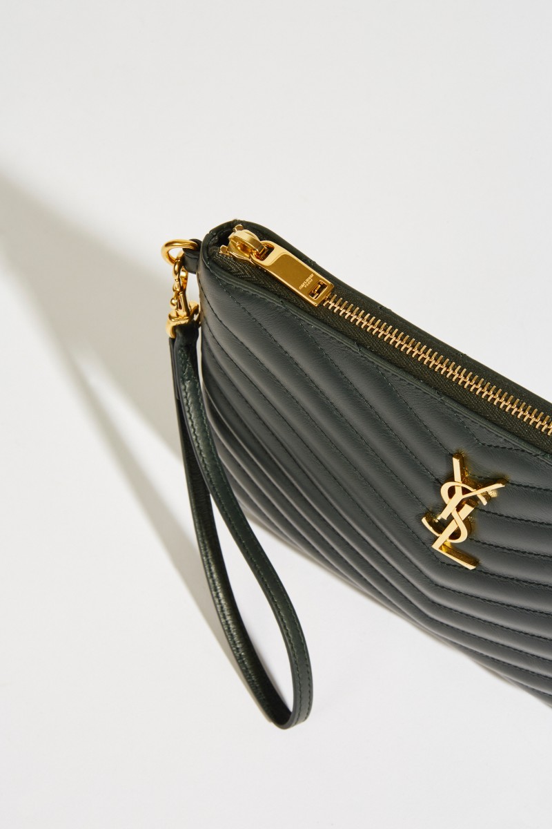 Leder-Clutch Monogram Dunkelgrün