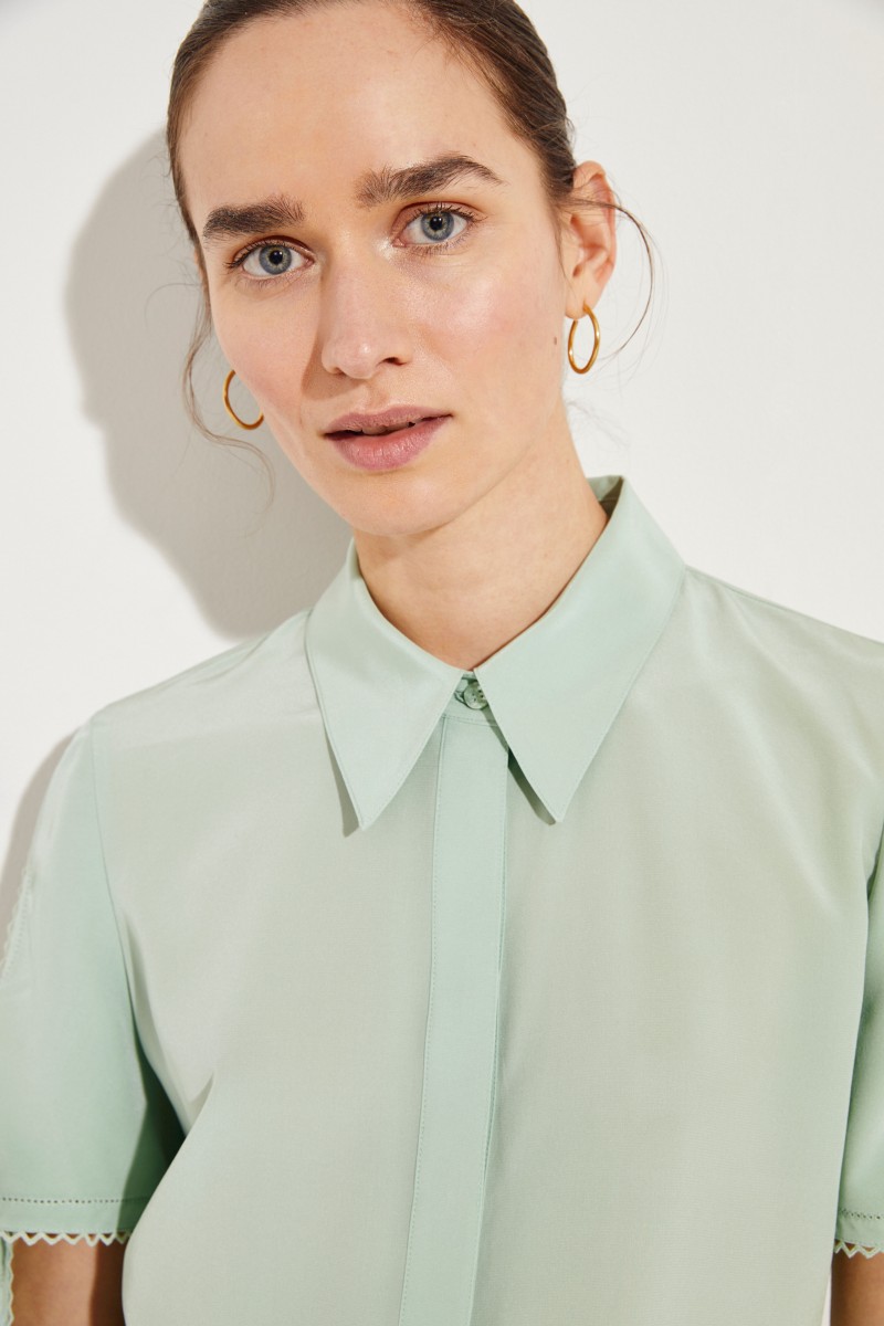 Seiden-Bluse mit Stickerei Mint