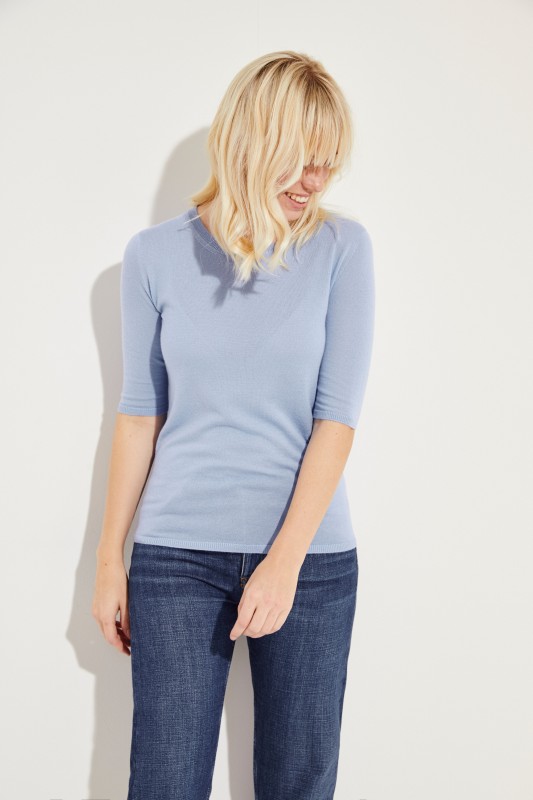 Kurzarm Cashmere-Pullover 'Lynn' Blau