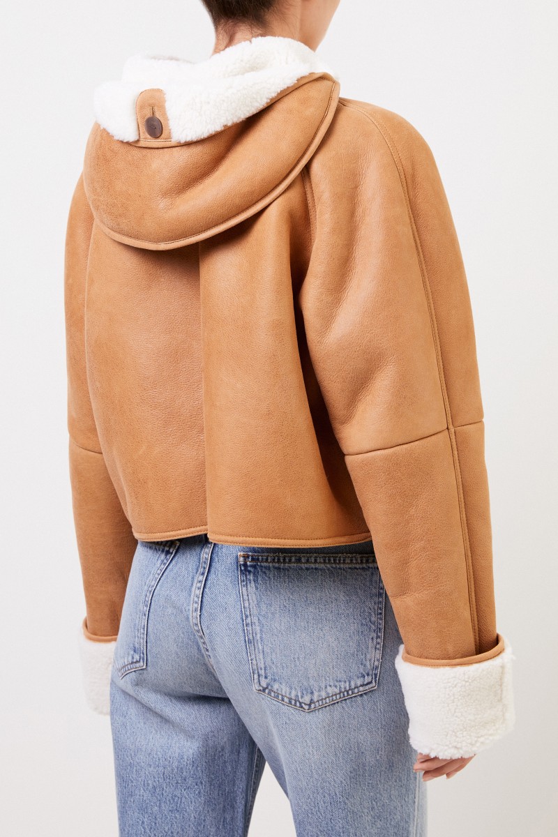 Lammfelljacke mit Kapuze Camel
