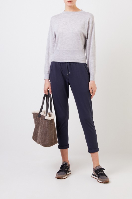 Brunello Cucinelli Baumwoll-Jogginghose mit Perlenverzierung Blau
