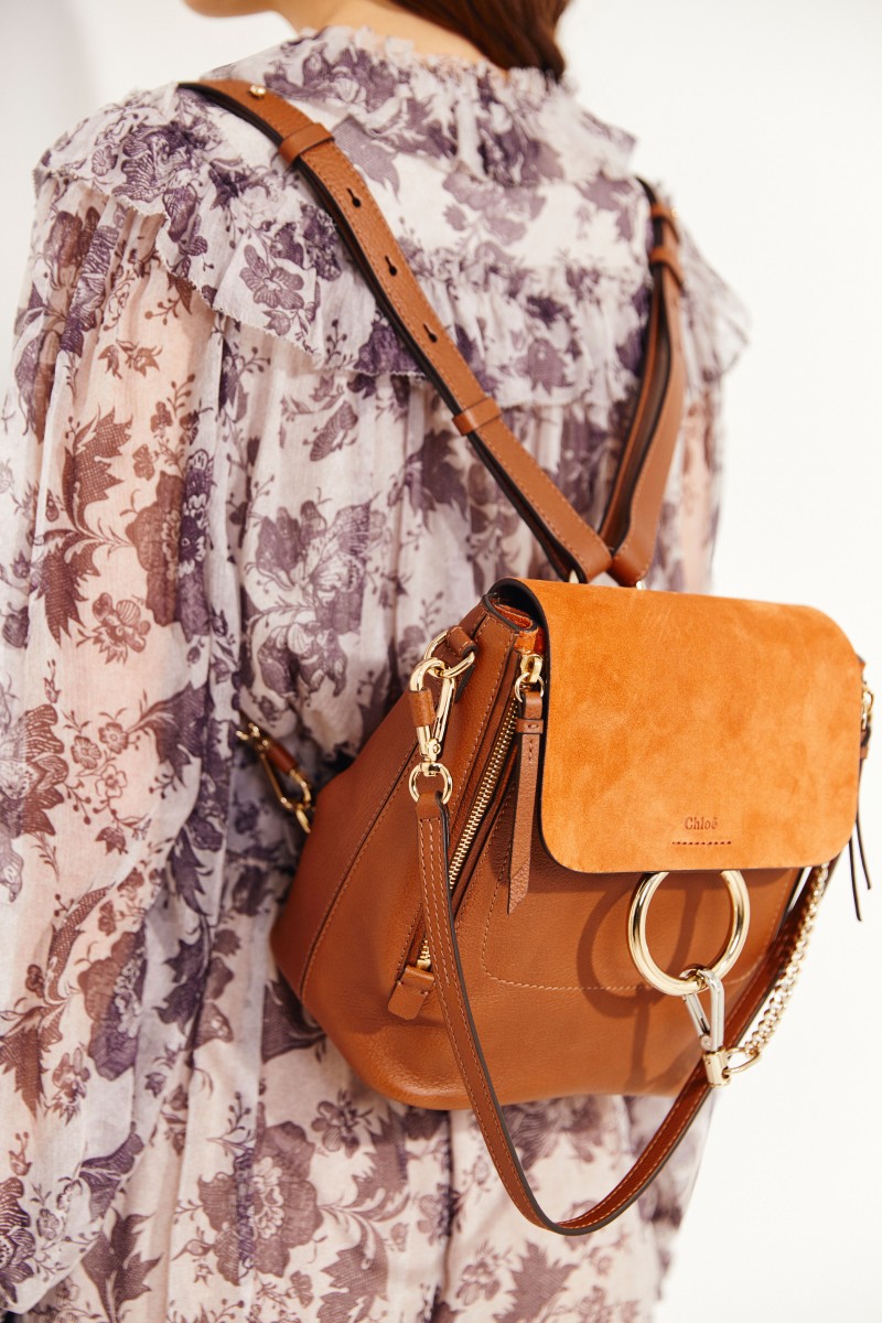 Rucksack 'Faye Backpack' mit Veloursleder-Details Tan