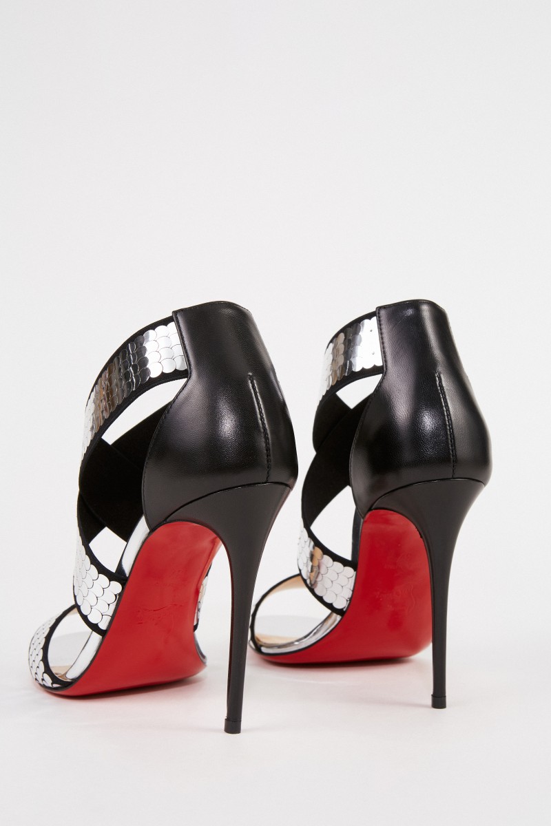 Sandalette 'Xili' mit Paillettendetails Schwarz/Silber
