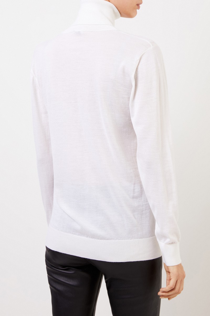 Cashmere-Rollkragenpullover mit Logo Écru/Gold
