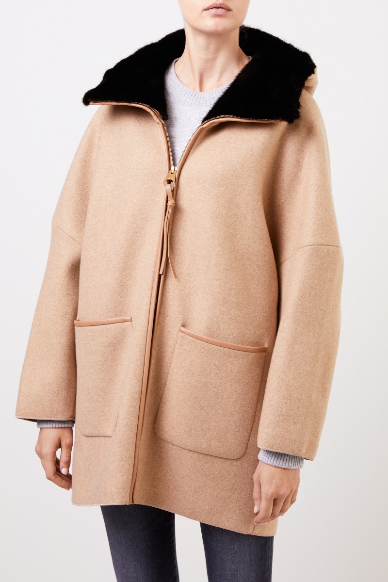 Agnona Cashmere-Mantel mit Nerz Camel/Schwarz