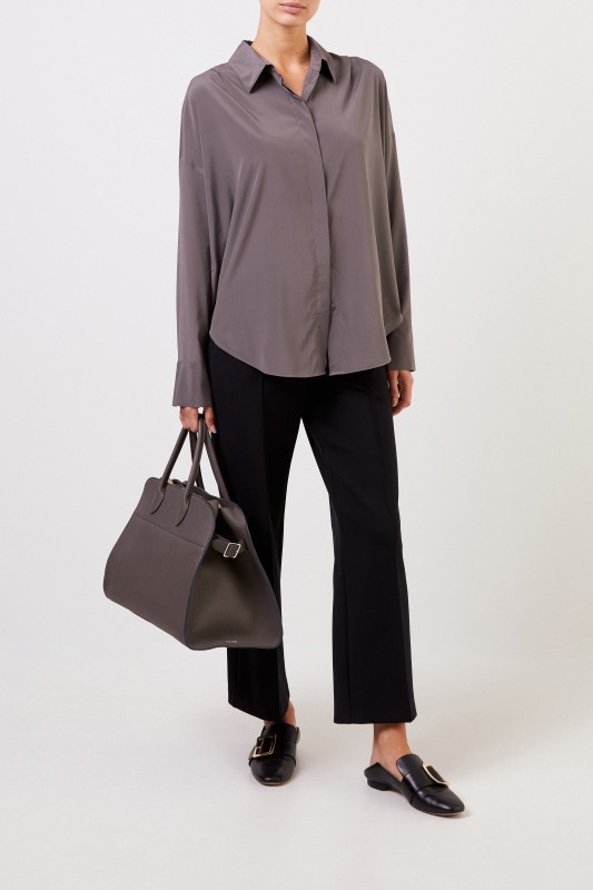 Oversize Seidenbluse Braun