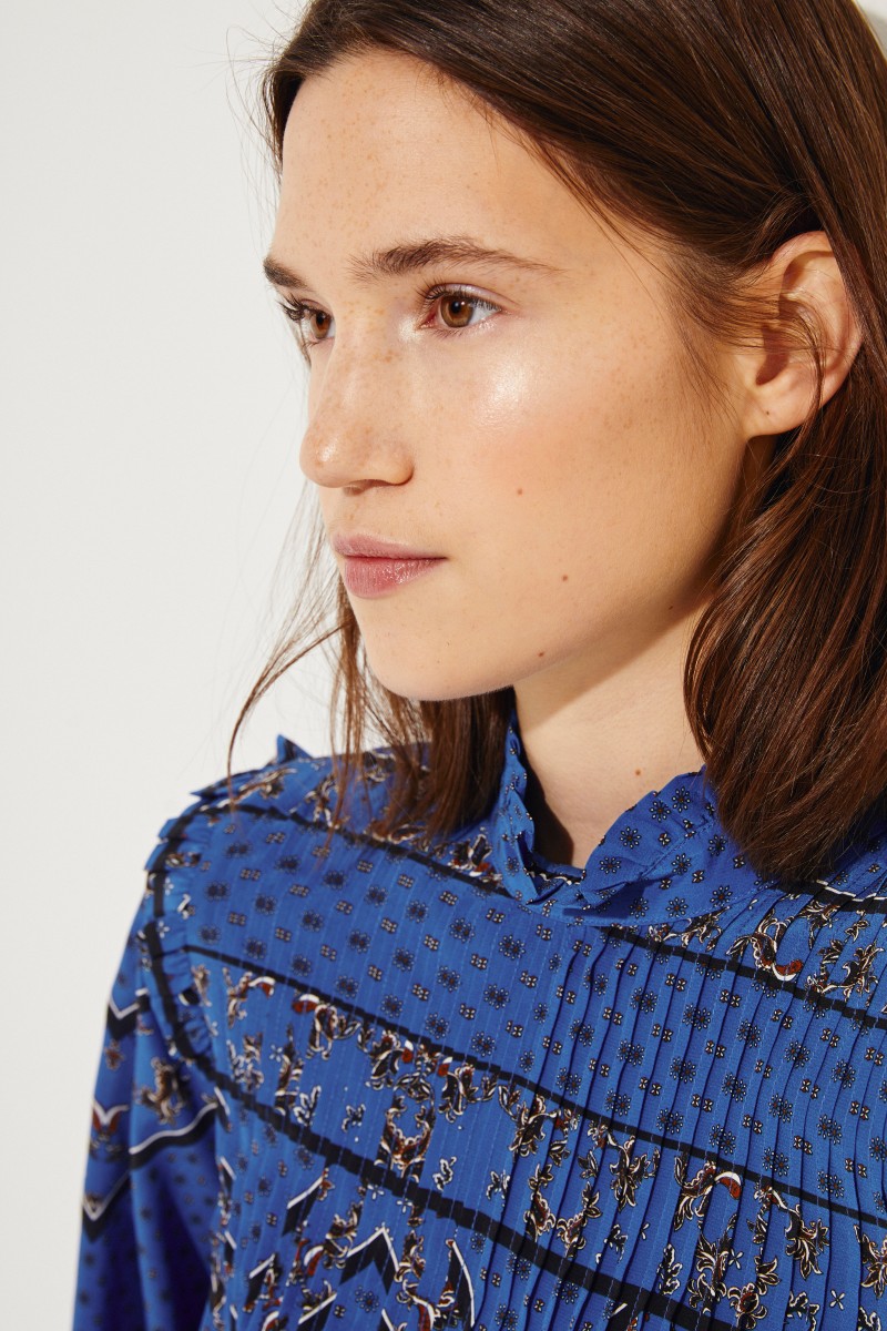 Seiden-Bluse mit Print Blau/Multi