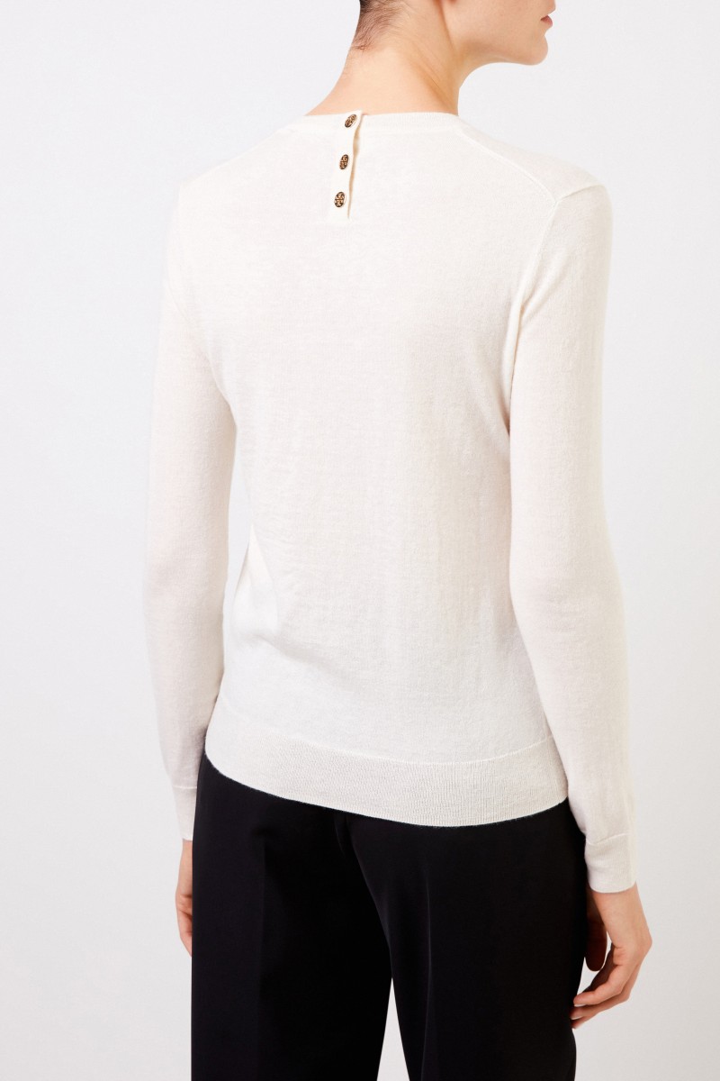 Tory Burch Cashmere-Pullover 'Iberia' mit Knopfdetails Crème
