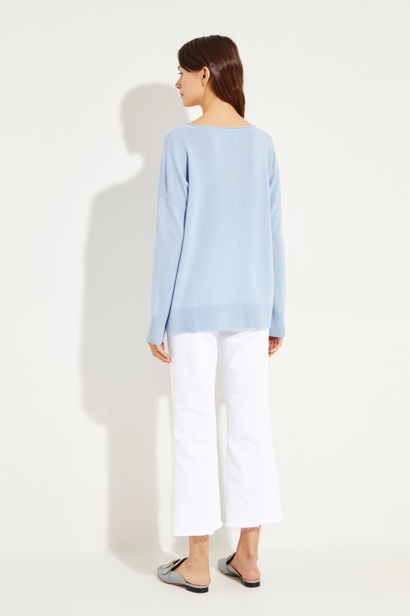 Cashmere-Pullover mit O-Neck Blau