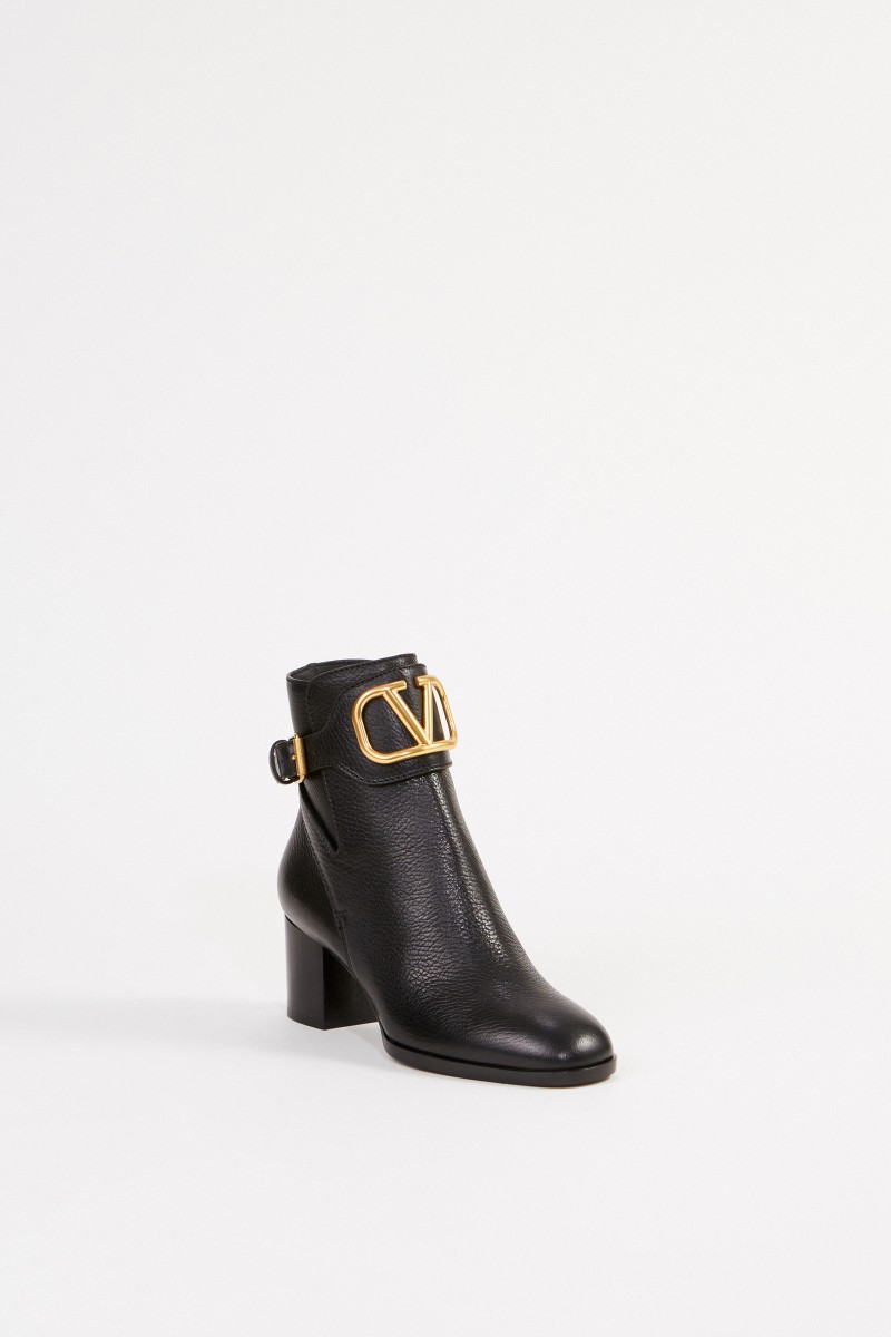 Valentino Leder-Stiefelette mit V-Logo Schwarz