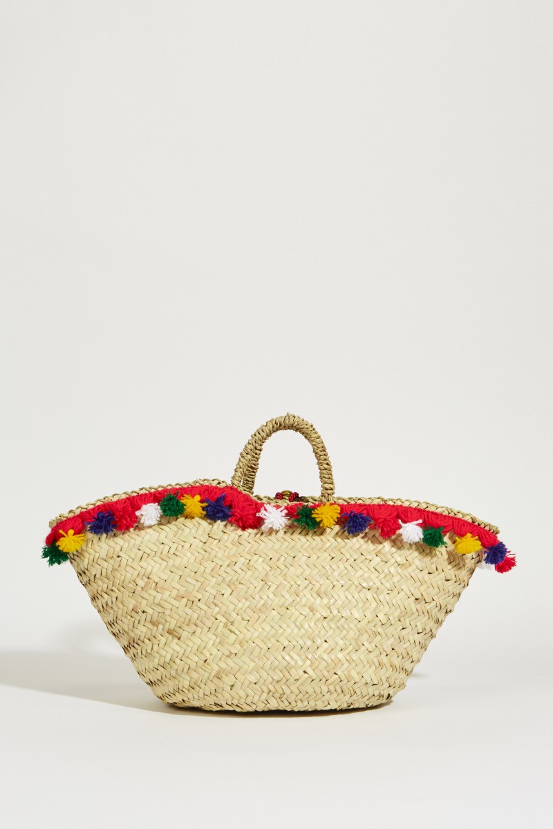 Korb-Tasche mit Pompoms Multi