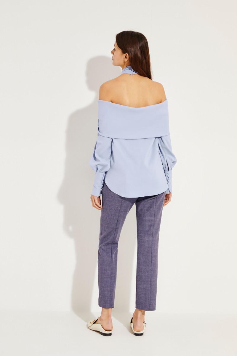 Seiden-Bluse mit Bindeelement Blau