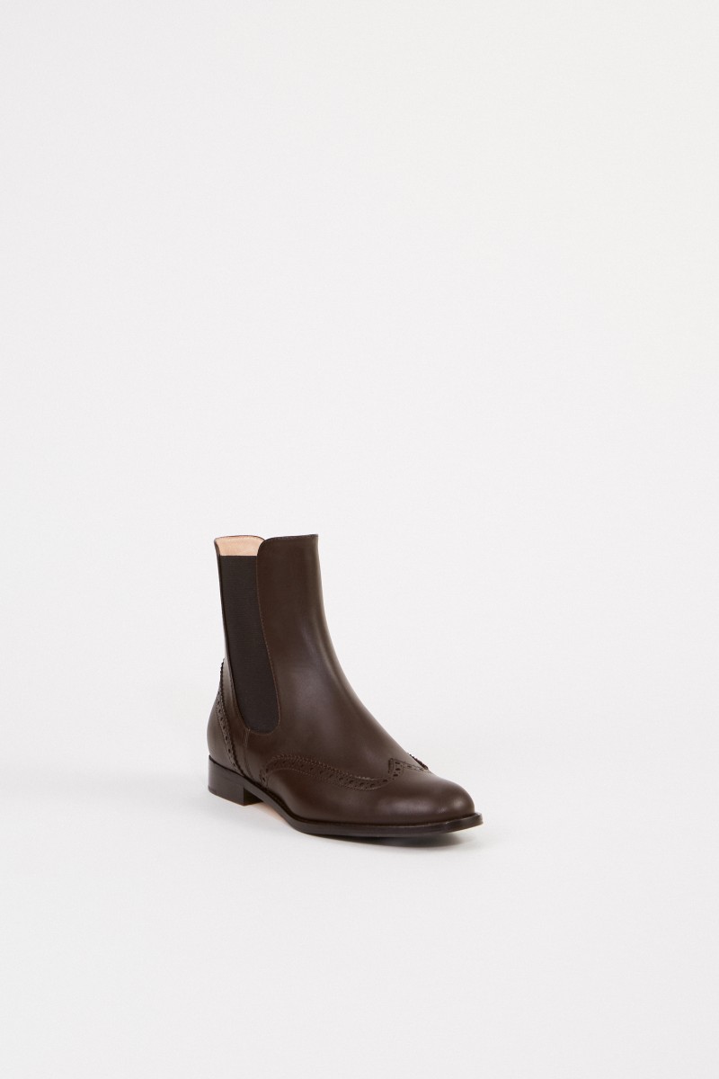 Leder-Chelsea-Boot mit Budapestermuster Cognac