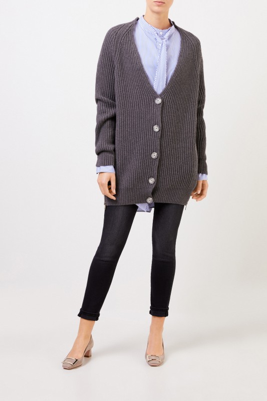 Stella McCartney Langer Woll-Cardigan mit Reißverschlüssen Grau