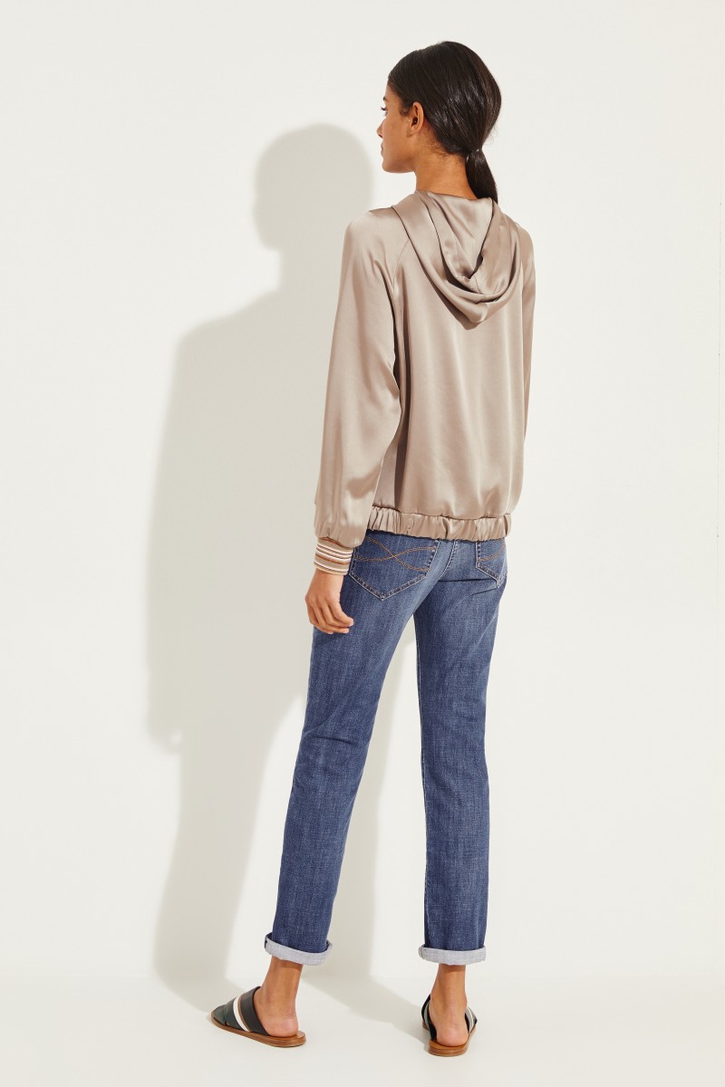 Cardigan mit Kapuze und Perlenverzierung Taupe