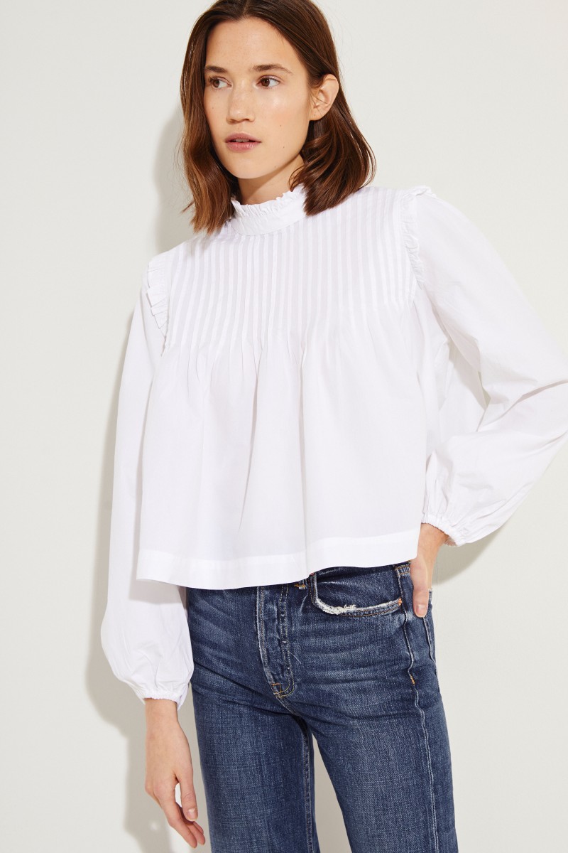 Poplin-Bluse mit Rüschen Weiß