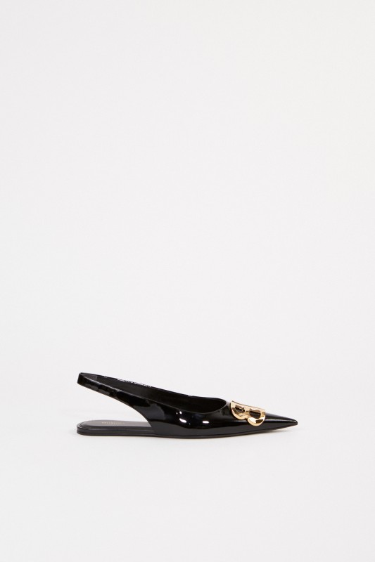 Balenciaga Spitzer Lackleder-Flat Schwarz