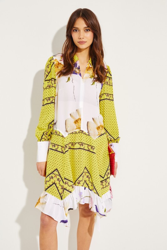 Hemdblusen-Seidenkleid mit Print Multi