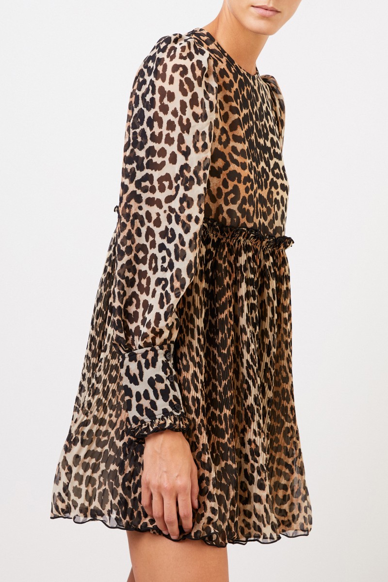 Ganni Kurzes Kleid mit Leoprint Multi
