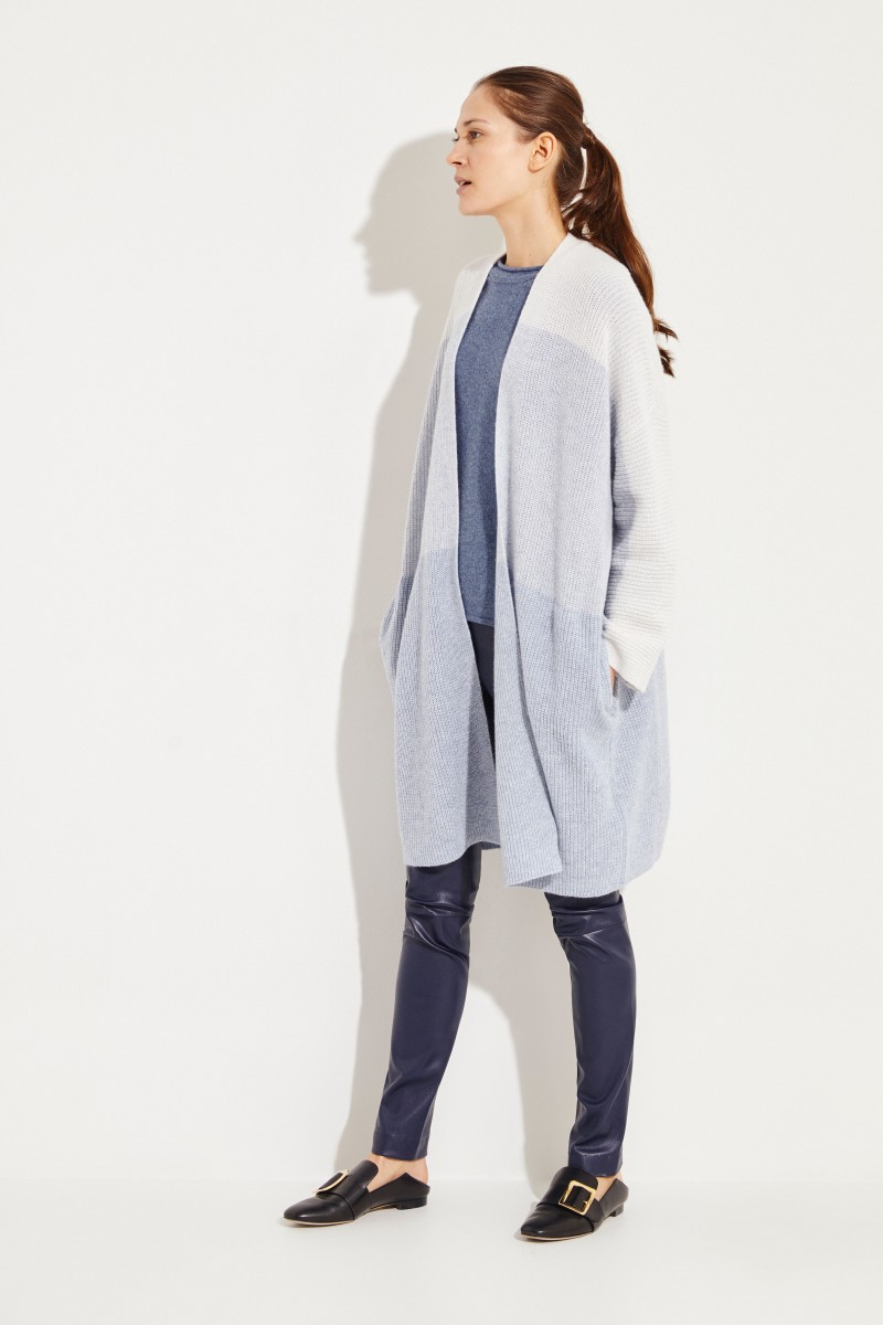 Cashmere-Leinen-Cardigan Blau/Weiß
