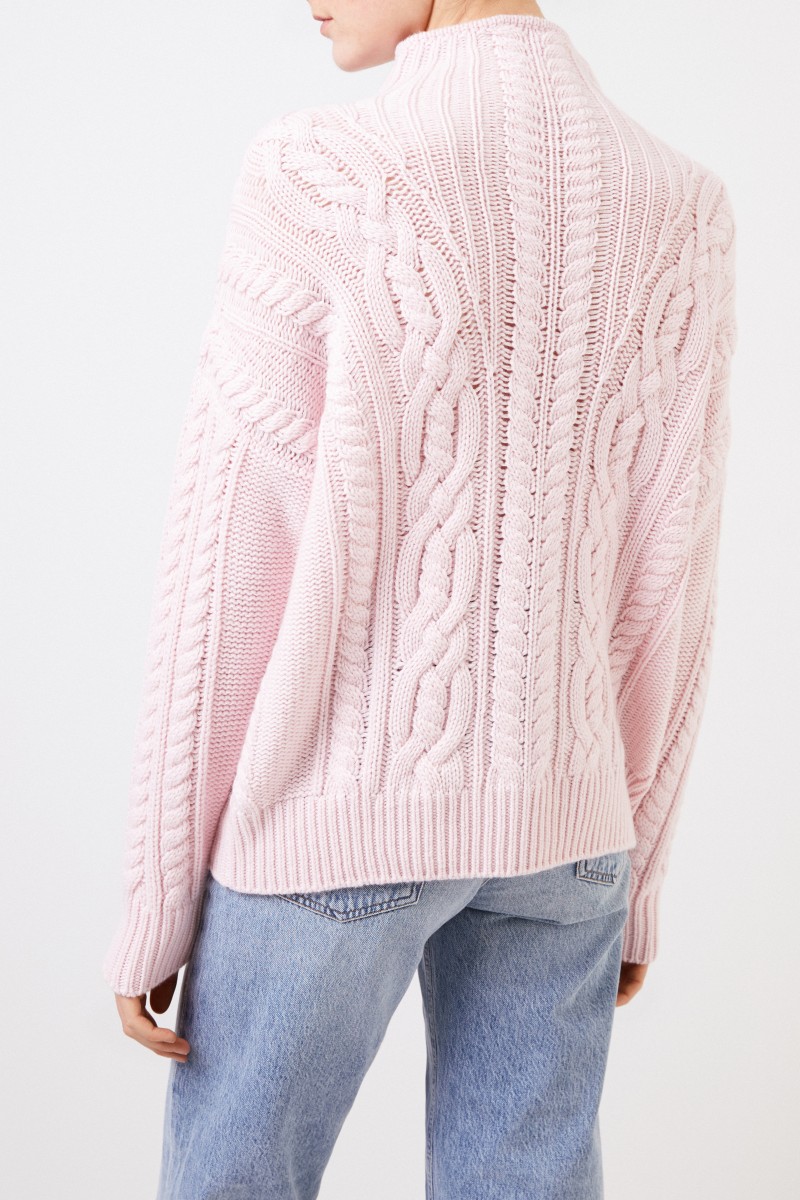 Iris von Arnim Cashmere-Pullover mit Zopfstrickmuster 'Fae' Rosé