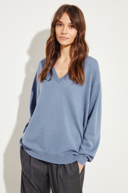 Brunello Cucinelli Cashmere-Pullover mit V-Neck Blau