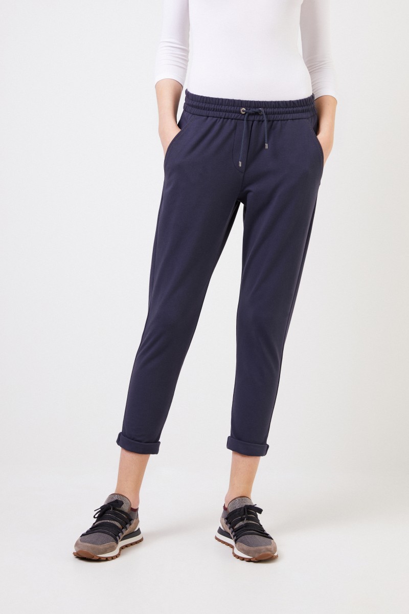 Brunello Cucinelli Baumwoll-Jogginghose mit Perlenverzierung Blau