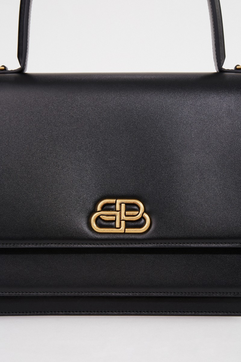 Leder-Tasche mit Logo Schwarz