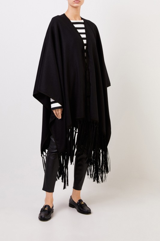 Saint Laurent Cashmere-Plaid mit Fransen Schwarz
