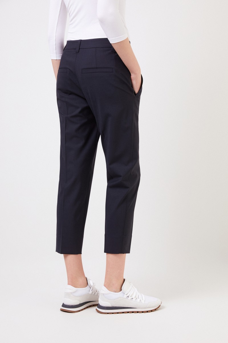 Brunello Cucinelli Woll-Hose mit Perlenverzierung Marineblau