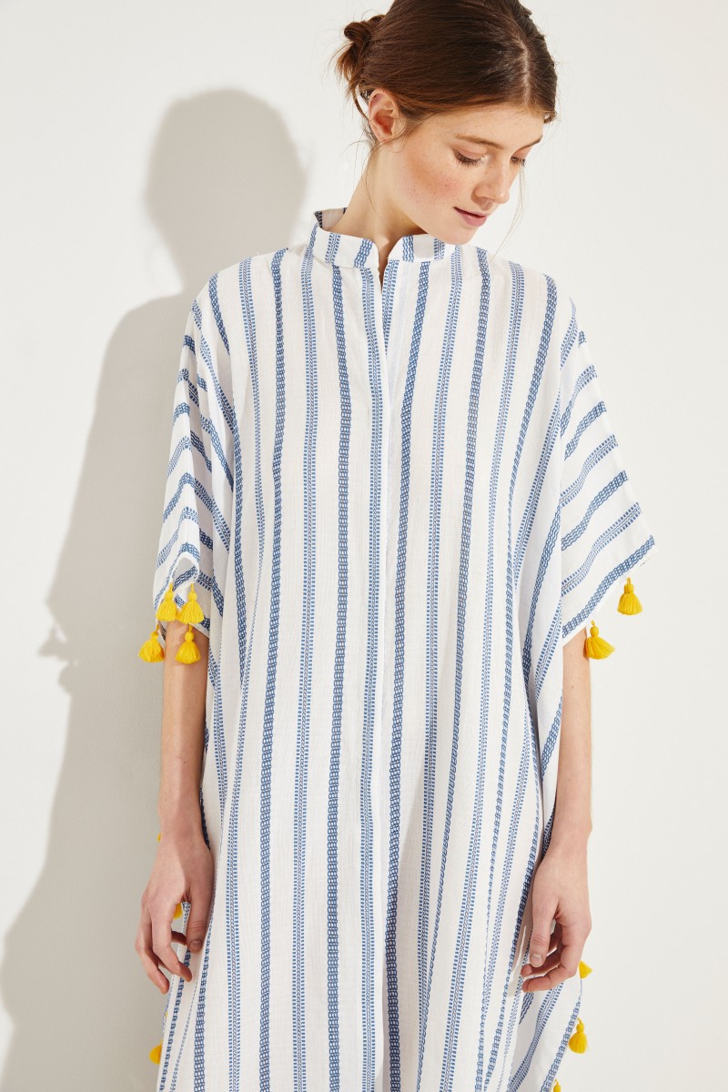 Baumwoll-Kleid 'Valentina Kimono' Blau/Gelb
