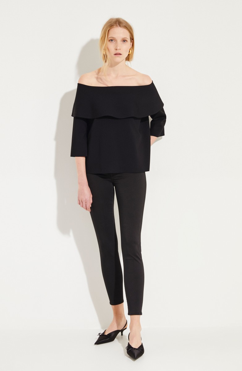 Off-Shoulder Bluse mit Volant Schwarz