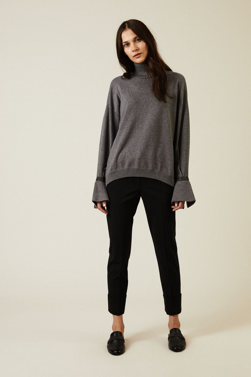 Cashmere-Rollkragenpullover mit Perlendetails Grau