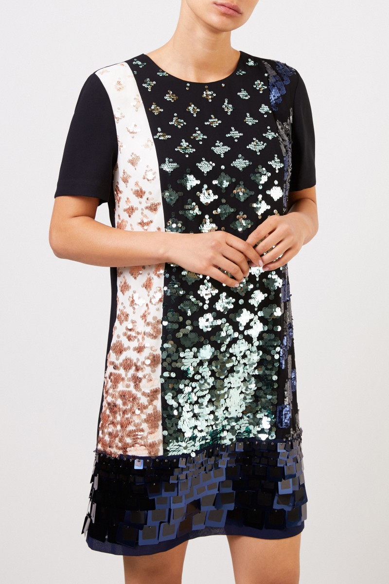Tory Burch Kurzes Kleid mit Pailletten-Patches Schwarz/Multi