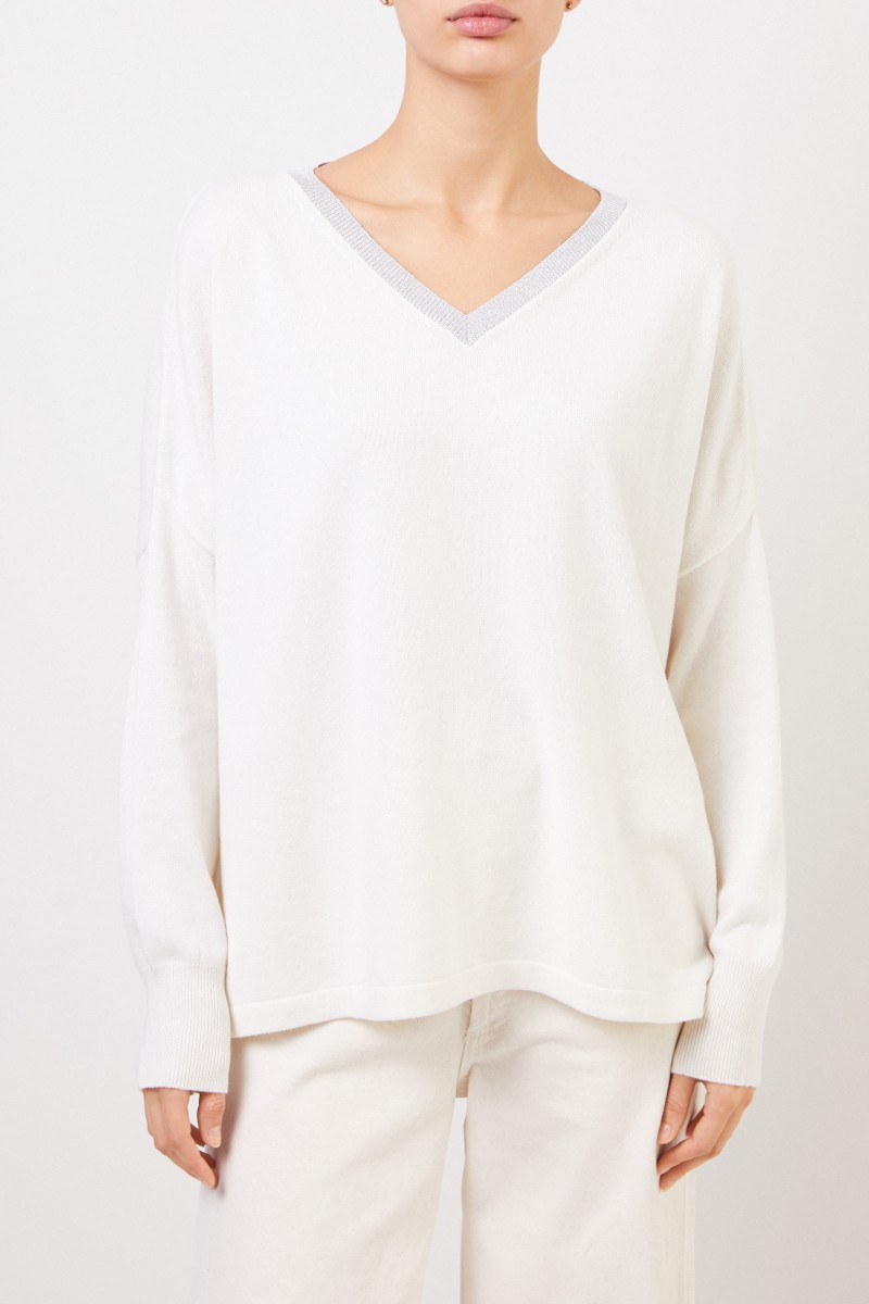 Fabiana Filippi Woll-Seiden-Pullover mit Lurex-Detail Weiß