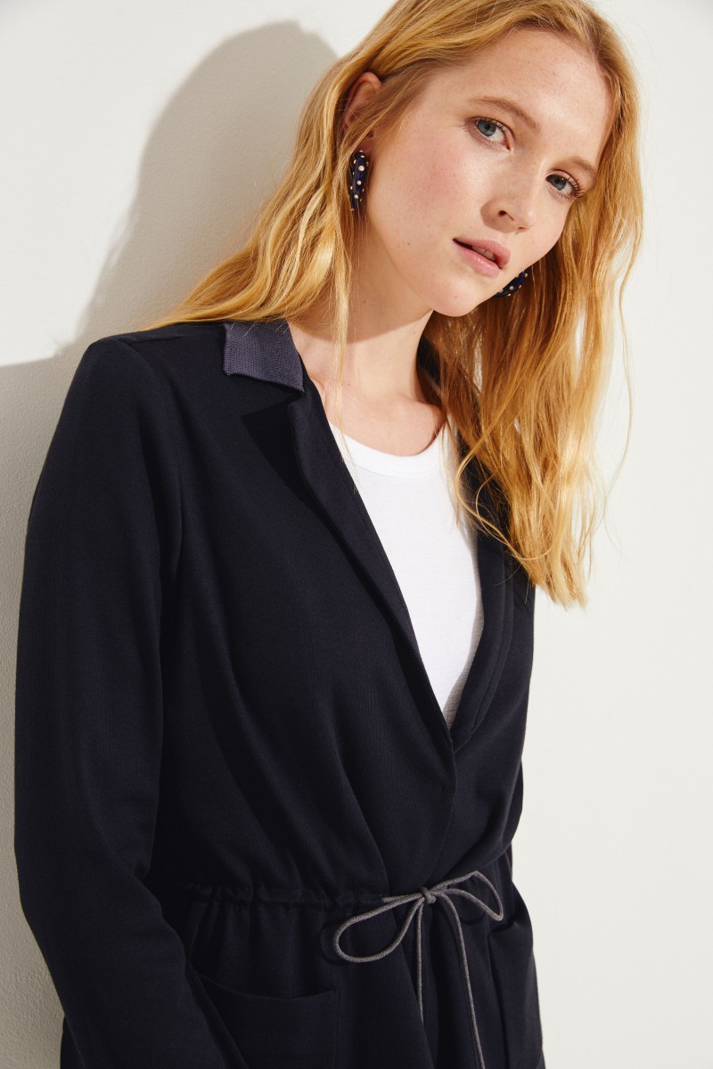 Baumwoll-Blazer mit Tunnlezug Blau